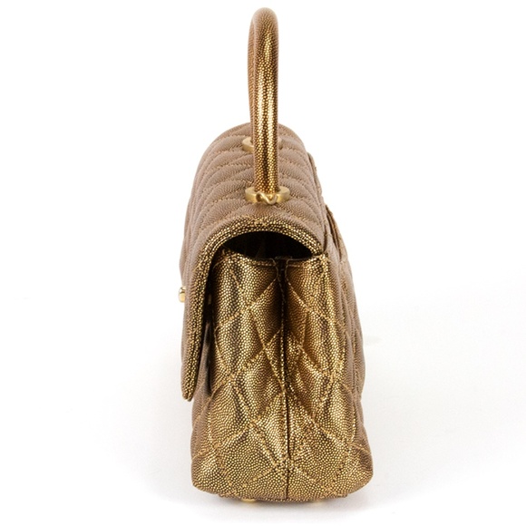 Chanel Coco Top Handle Flap Bag Gold Caviar - Picture 9 of 10